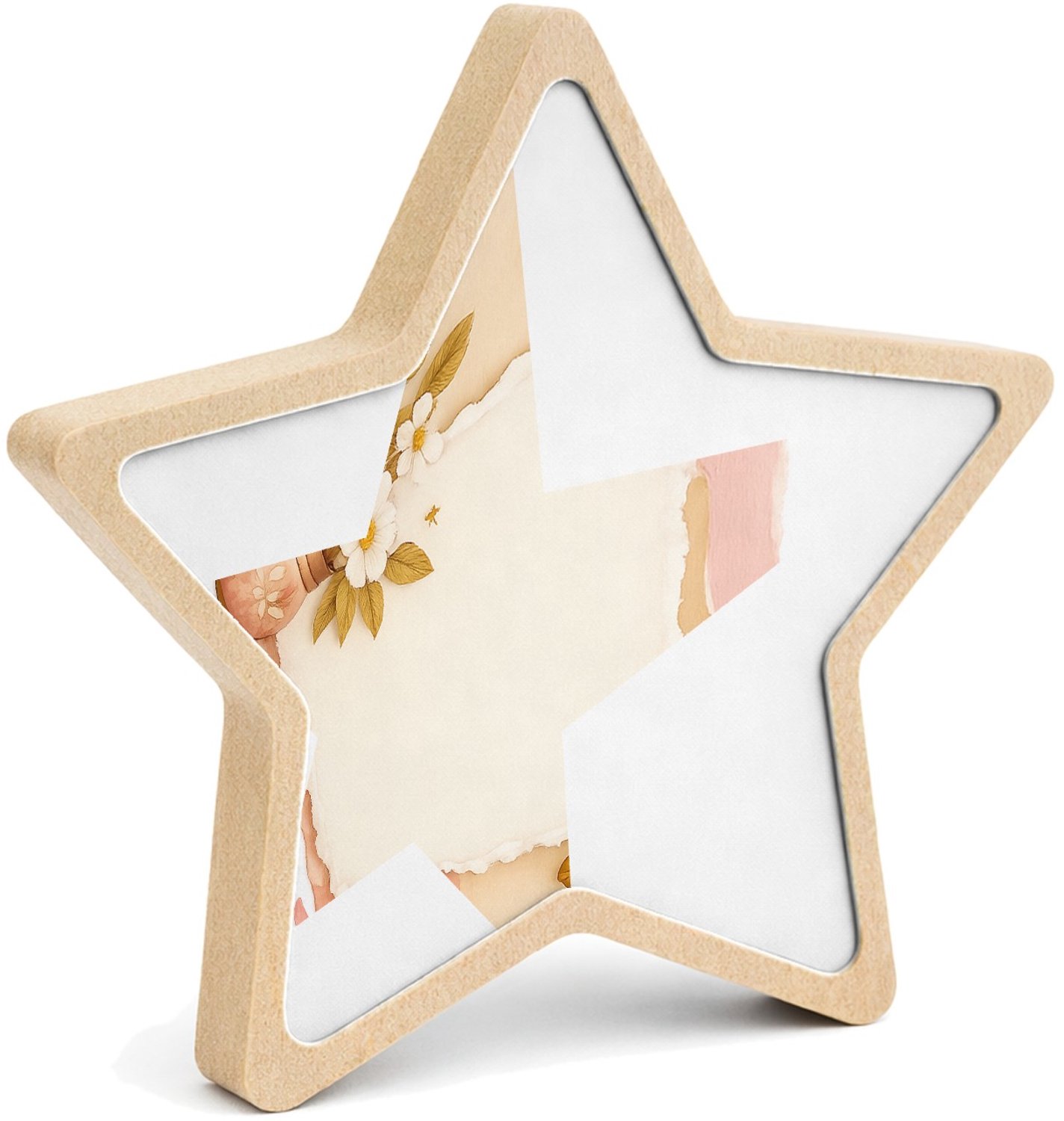 Mr Cadeautjes MDF fotolijst ster 14 x 13,5 - design Een zachte, luxe collage met een positieve affirmatie in het | cadeau Wit