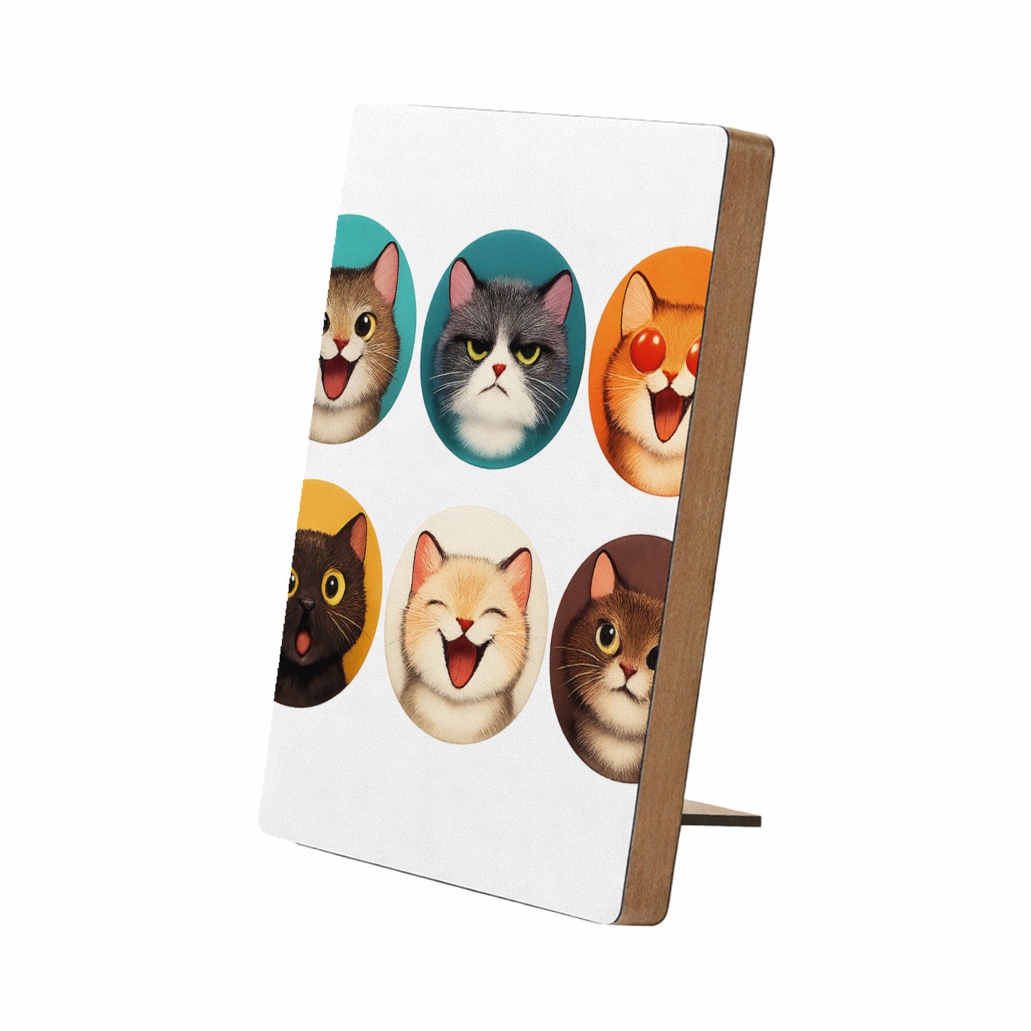 Mr Cadeautjes Glasframe/MDF 12,7 x 17,8 - design Set van zes expressieve kattenportretten met verschillende s | cadeau Wit