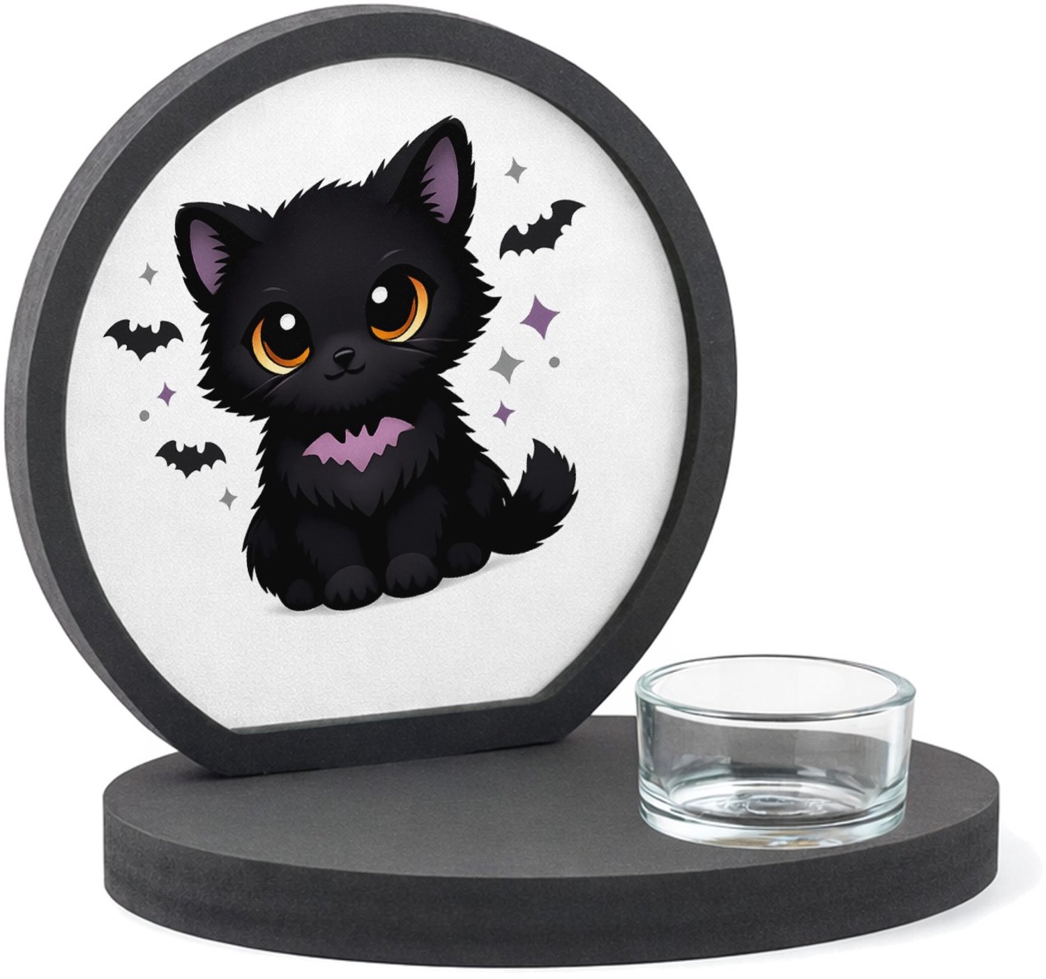 Mr Cadeautjes MDF inleg theelichthouder ~8 cm - design Schattige herfstvos met magische bladeren | cadeau Wit