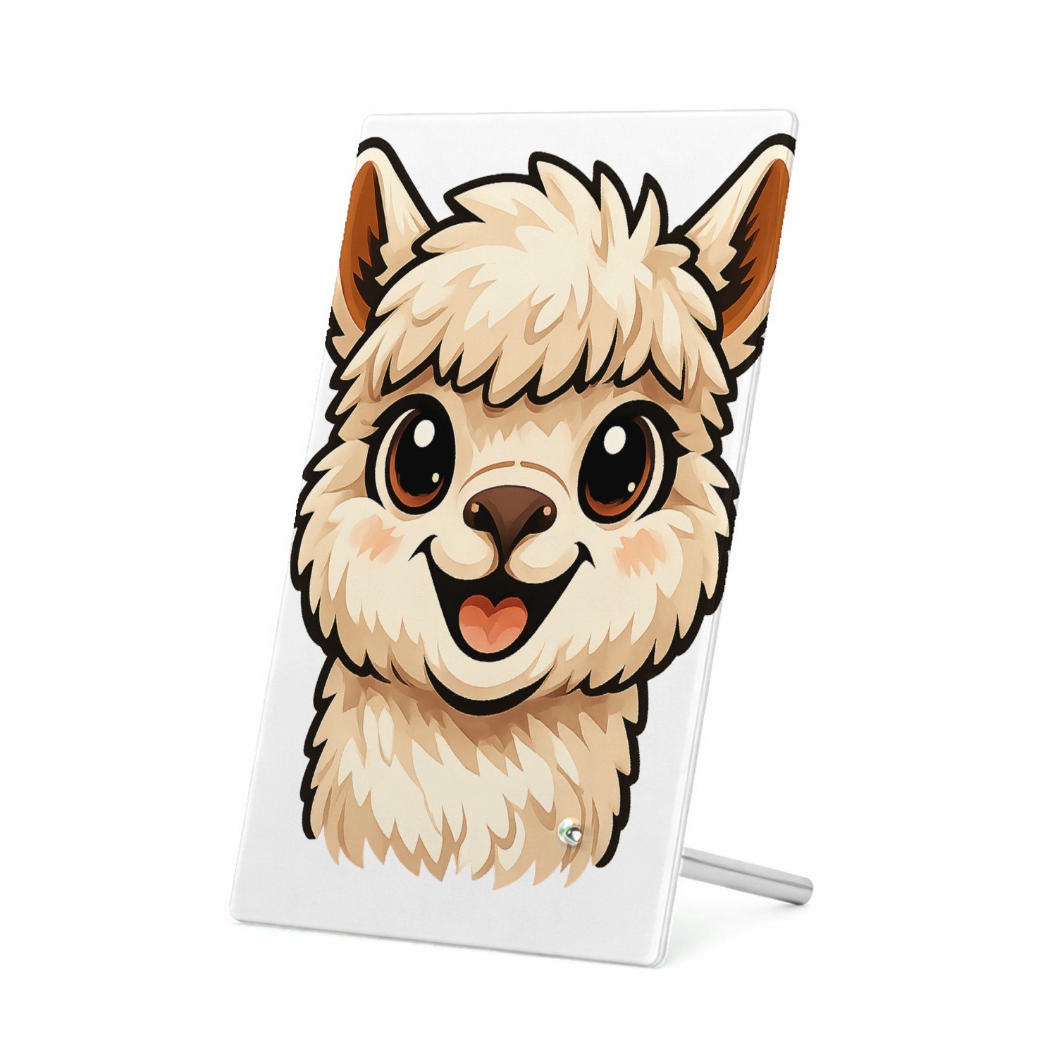 Mr Cadeautjes Glasframe 11 x 16 - design Een vrolijke alpaca met grote, nieuwsgierige ogen en een bre | cadeau Wit