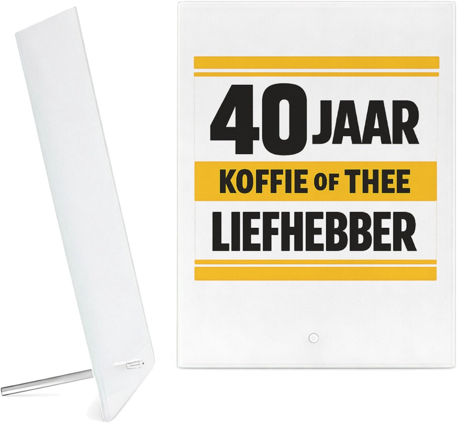Mr Cadeautjes Glazen fotopaneel Humoristische jubileumopdruk rond een favoriete drank in een - 15 x 20 cm, staand - glas, decoratie, wanddecoratie | cadeau Wit