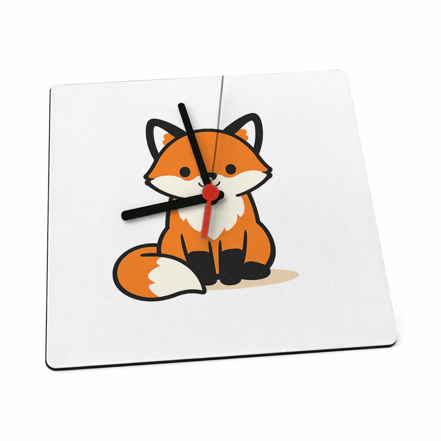 Mr Cadeautjes Klok 19 x 19 - design Minimalistische vossenillustratie met rustige centrale plaat | cadeau Wit