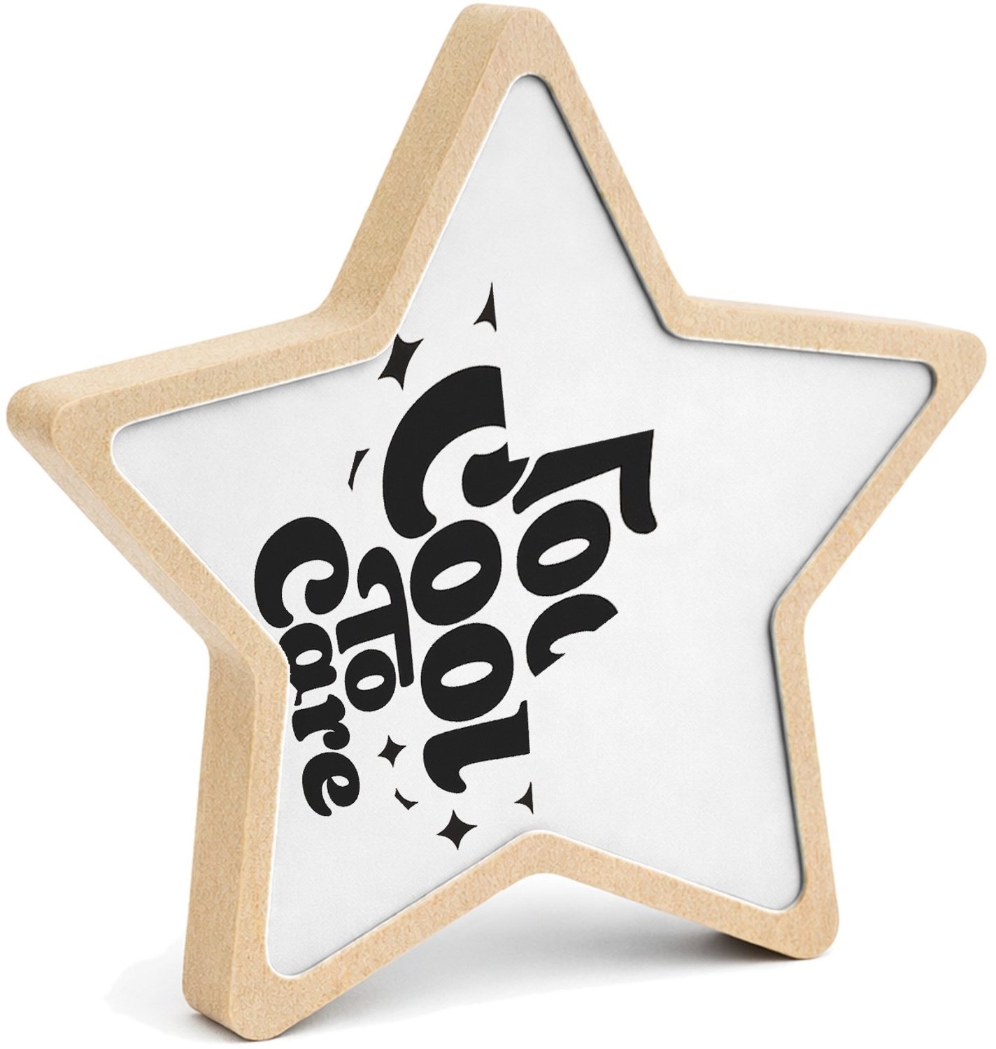 Mr Cadeautjes MDF fotolijst ster 14 x 13,5 - design Grote retro tekst met speelse symmetrische sterren rond een | cadeau Wit
