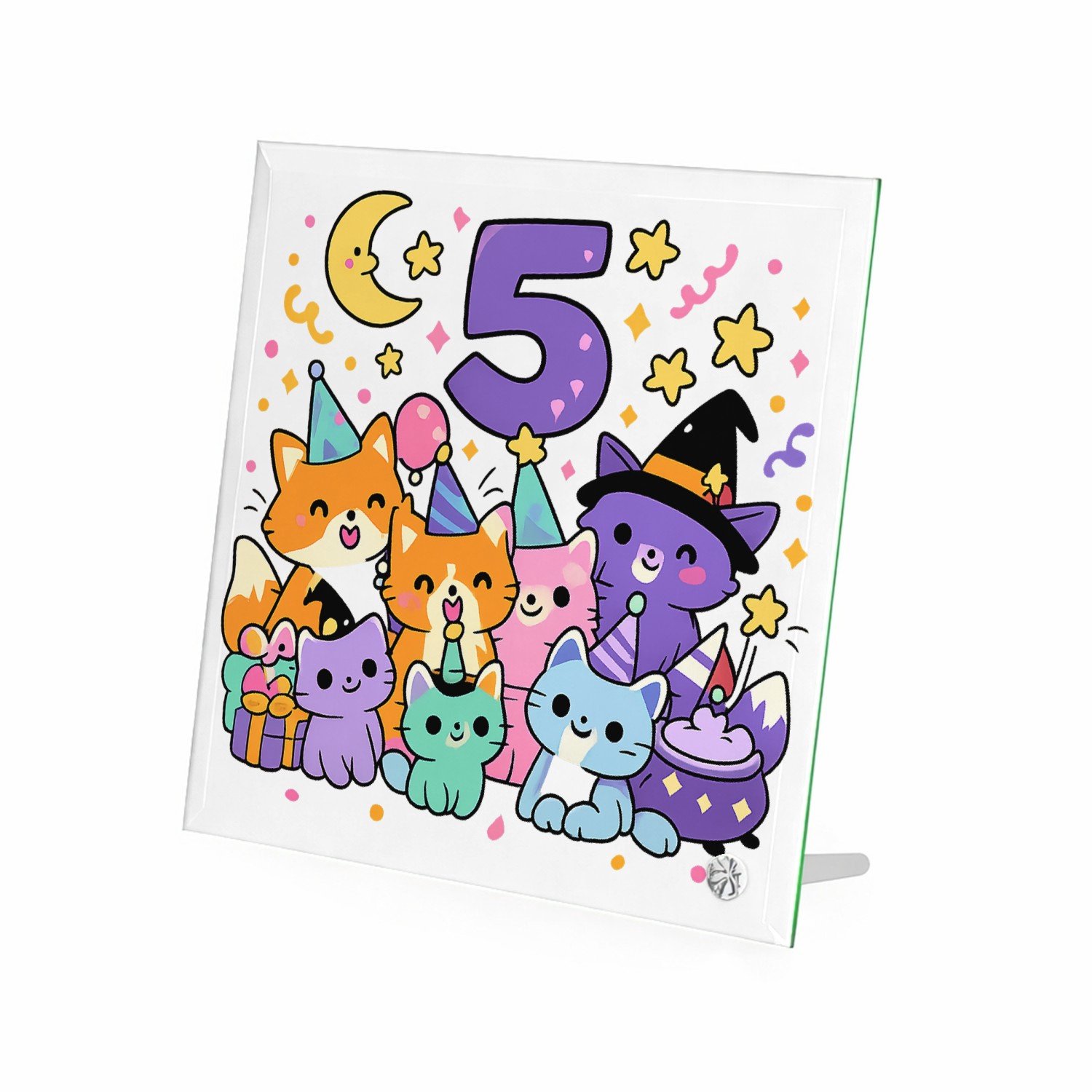 Mr Cadeautjes Glasframe 20 x 20 - design Magische verjaardagsprint met een groep dieren in een fantas | cadeau Wit