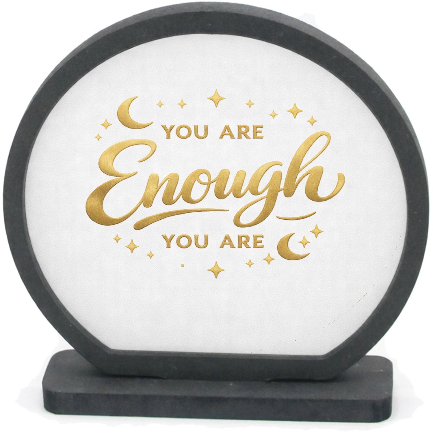 Mr Cadeautjes Houten fotolijst rond met MDF inleg - design Minimalistische affirmatie met sterren en zachte glansaccent | cadeau Wit