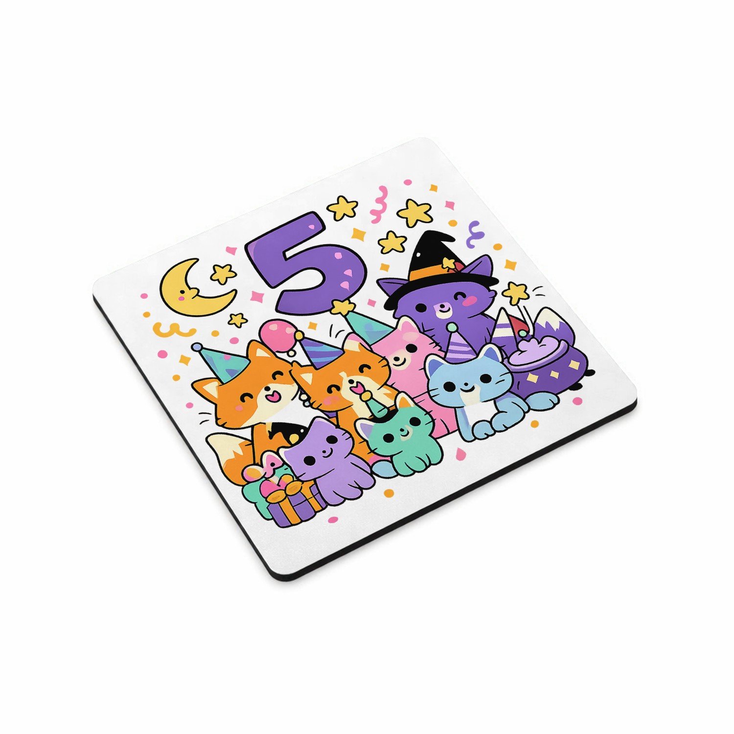 Mr Cadeautjes MDF magnetische fotolijst vierkant 9,5 - design Magische verjaardagsprint met een groep dieren in een fantas | cadeau Wit