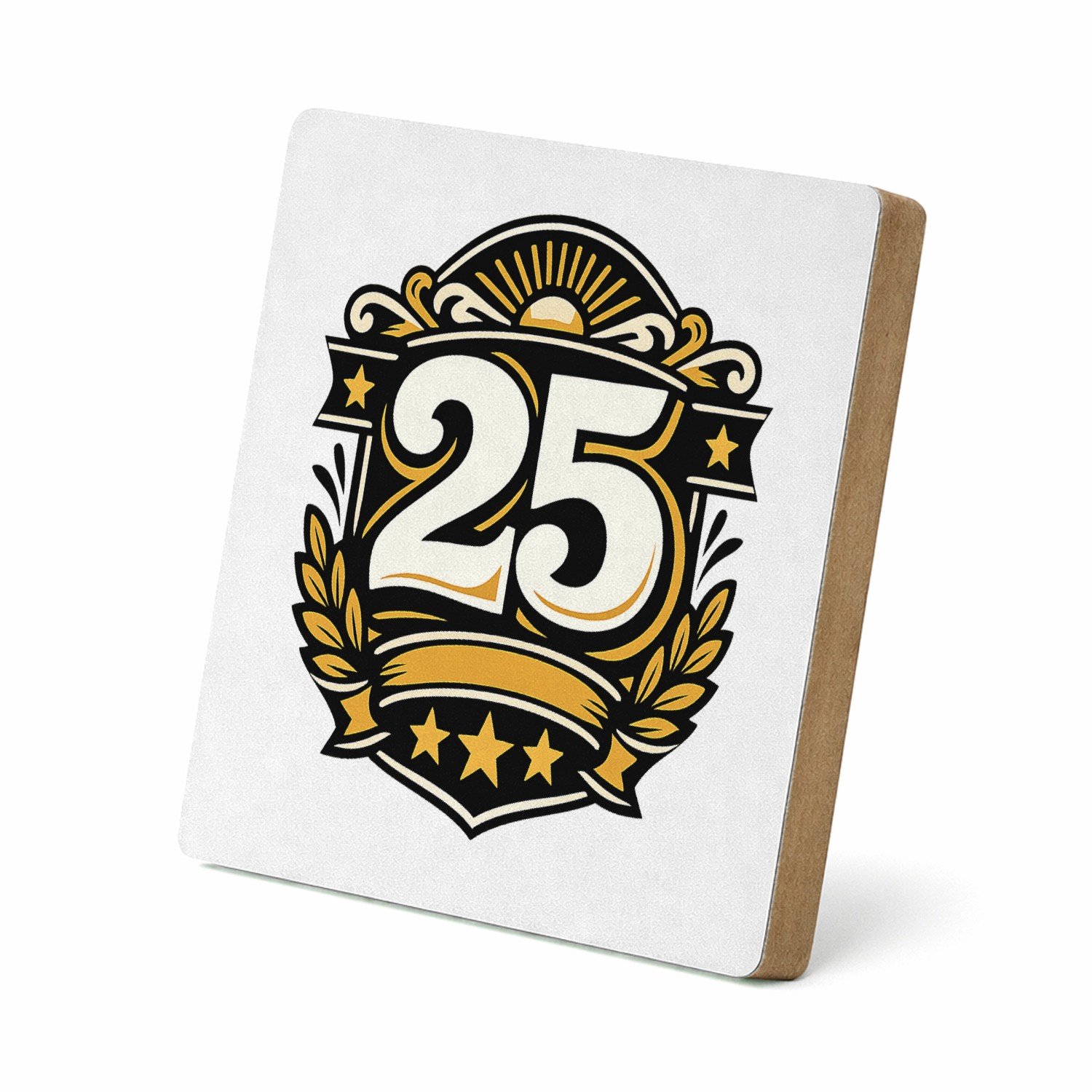 Mr Cadeautjes MDF staande fotolijst 15,2 x 15,2 - design Retro jubileumontwerp met een groot middenicoon en gebogen t | cadeau Wit