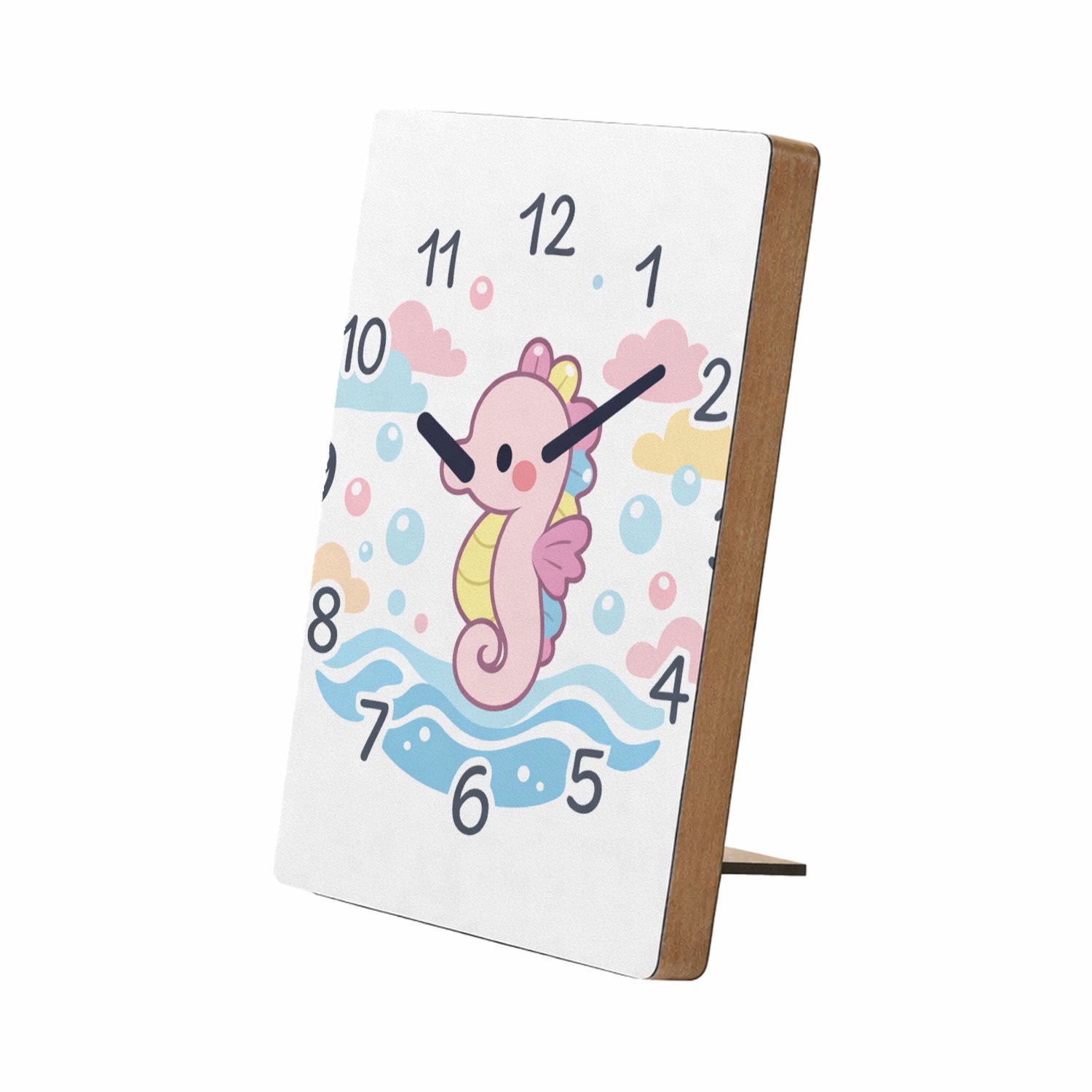 Mr Cadeautjes Glasframe/MDF 12,7 x 17,8 - design Onderwaterklok met een schattige zeepaardje-illustratie | cadeau Wit