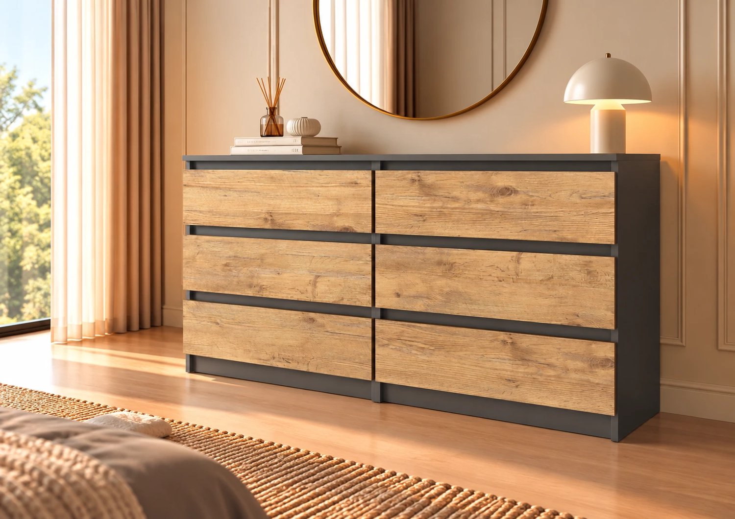 Promeubels Pro-meubels - Ladekast Stamford - Zwart - Eiken - 120cm - Opbergkast - Commode - Slaapkamer - Woonkamer Zwart mat