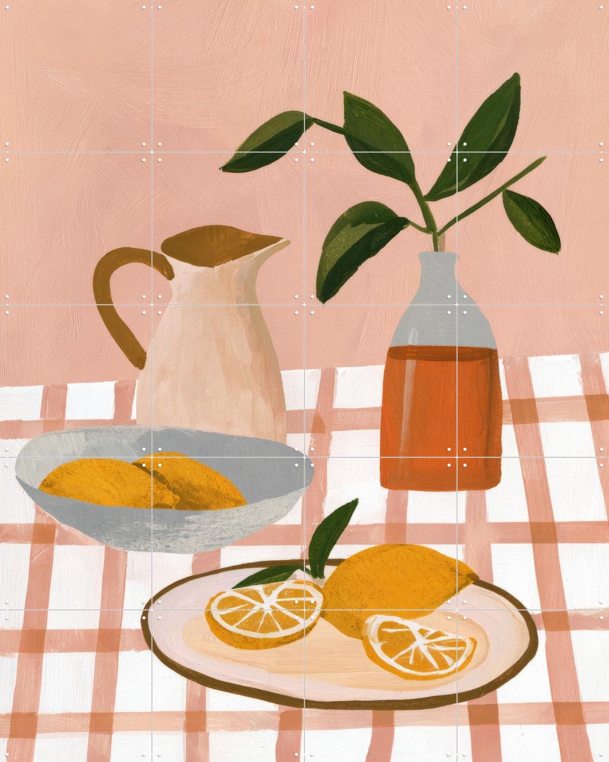 IXXI Stilleven Met Citroenen, Atelier Pommeline - 80 x 100 cm - Grote wanddecoratie en posters - Digitale Kunst, Woonkamer, Eetkamer, Keuken, Voedsel Beige