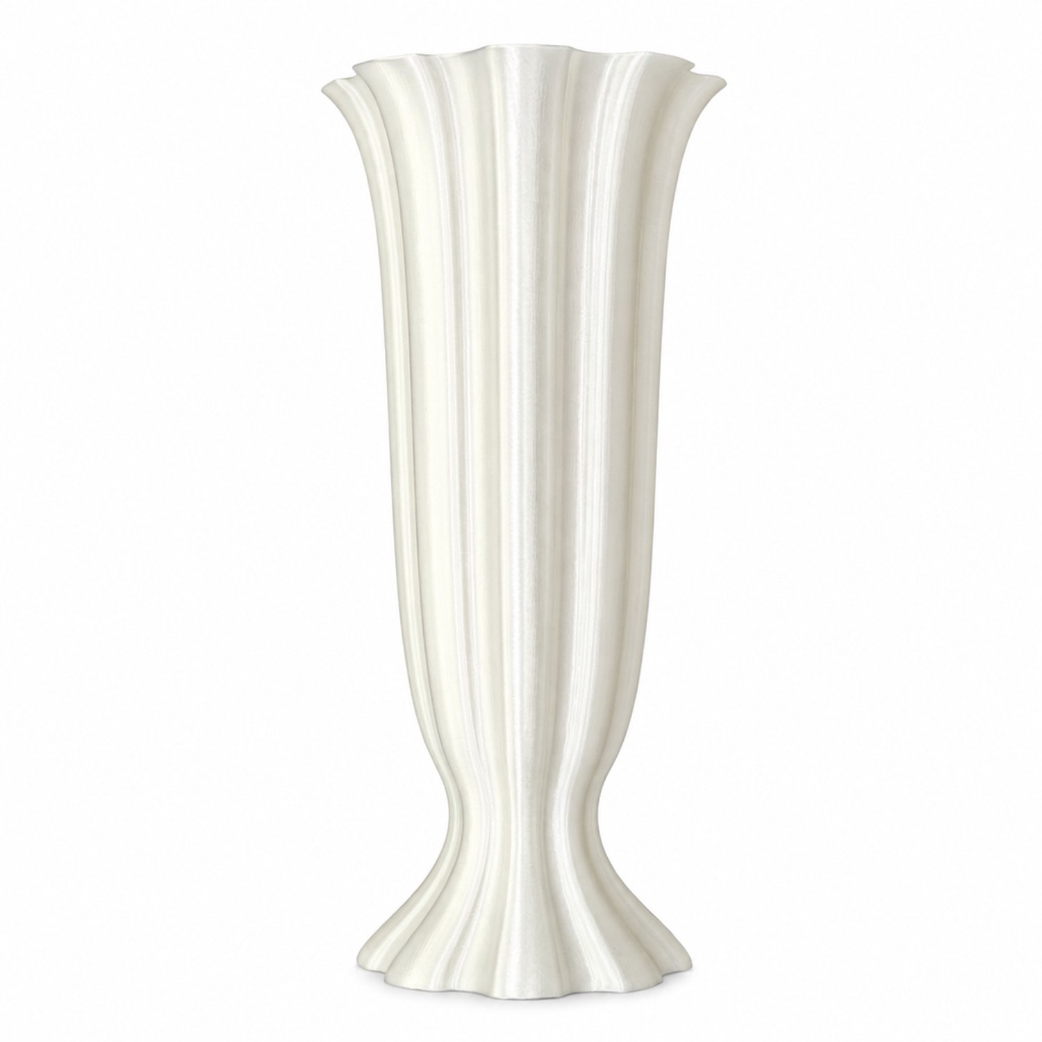 SWGOTA Witte 3D-geprinte vaas 21 cm - Verticaal reliëf, golvende rand en uitlopende voet - Afzonderlijk verpakt