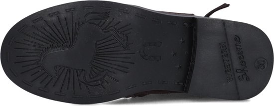 Zwarte zool met paard- en hoefijzerreliëf, tekst 'WESTERN Shoesme' en maat 30.