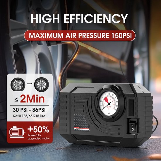Mini Luchtpomp – Draagbare Bandenpomp – Digitale Compressor – Elektrische Pomp – Voor Auto, Fiets en Ballen — afbeelding 3