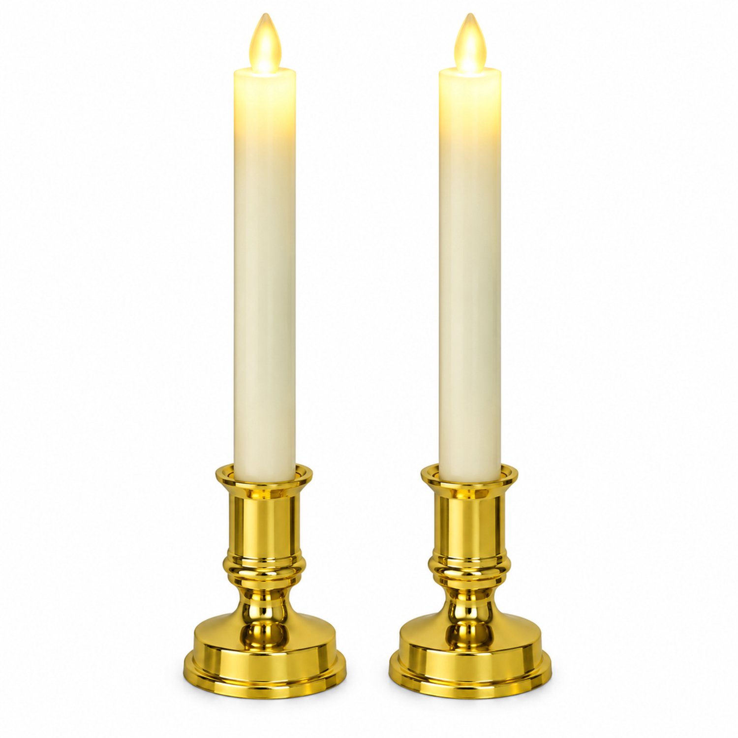 SWGOTA led kaarsen, 2 stuks in ivoorkleur met voet, lange kaarsvorm en warm vlamvormig licht, voor bruiloftsdecoratie