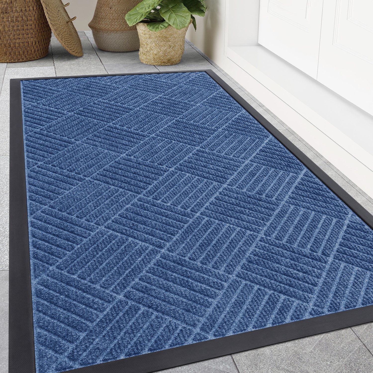 OLANLY Deurmat - Binnen- en buitengebruik natuurlijke rubberen deurmat - Anti-slip en vuilafstotend - 60x120 cm - Lichtblauw Zwart