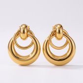 Lundholm Mirelle Oorbellen Dames Goudkleurig – Premium Stainless Steel Gold PVD Plated – Statement Oorstekers met Dubbele Ronde Hangers – 3 cm – Oorbellen Dames Goud Kleurig Sieraad Cadeau voor Vriendin – Scandinavisch Design