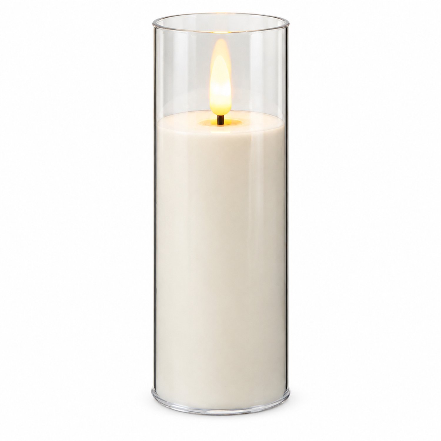 SWGOTA led kaarsen voor sfeerdecoratie - ivoorkleurig model, 5,5 x 15 cm, transparante cilindervormige behuizing, werkt op 2 AA-batterijen, niet inbegrepen