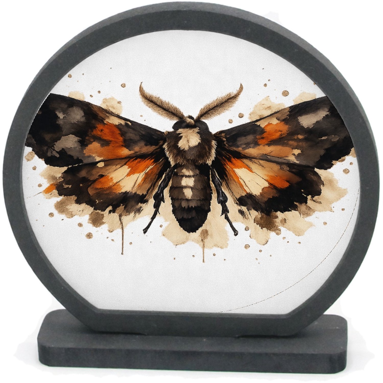Mr Cadeautjes Houten fotolijst rond met MDF inleg - design Een dramatisch insect of nachtvlinder met brede vleugels en | cadeau Wit