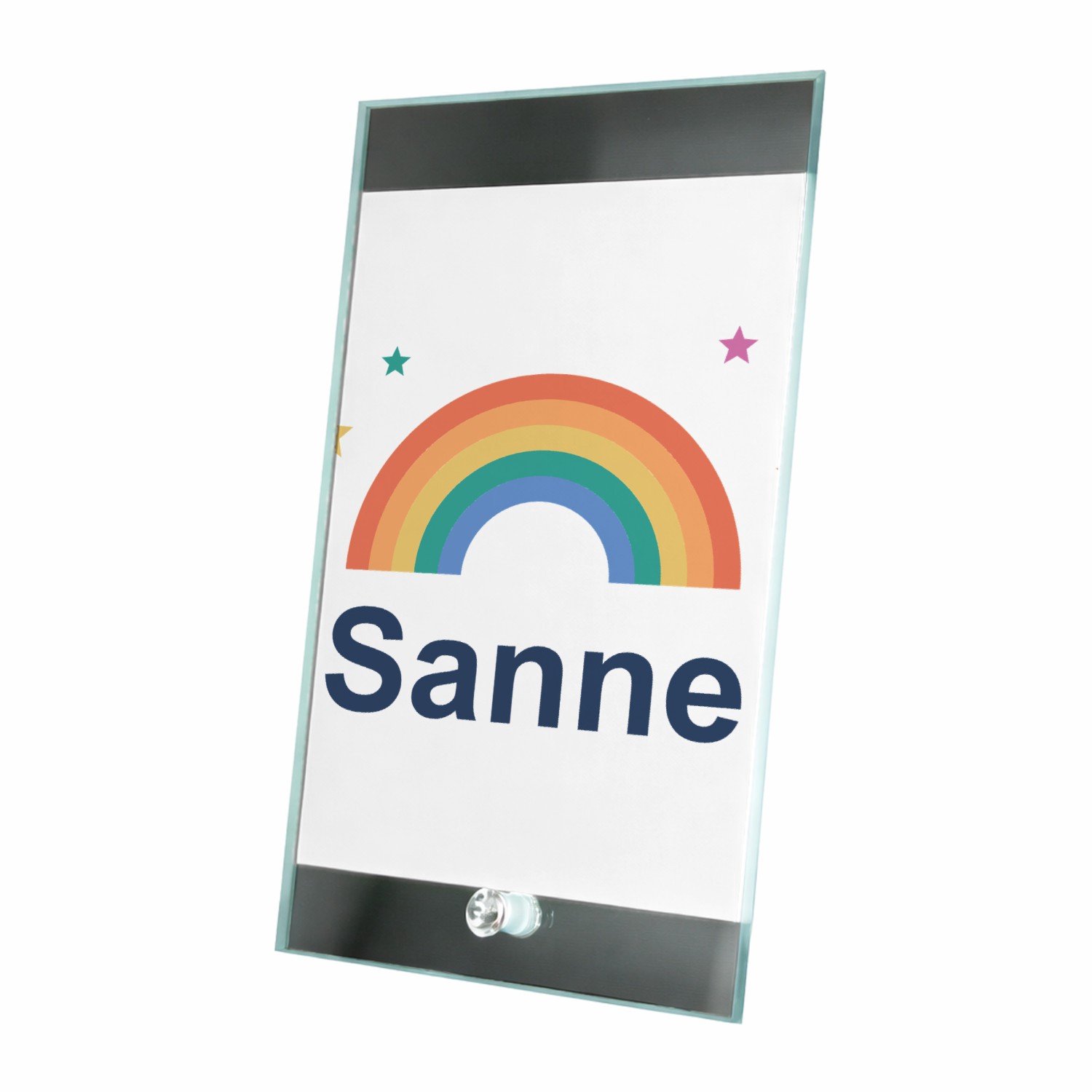 Mr Cadeautjes Glasframe 15 x 23 - design Regenboog met naam Sanne | cadeau Wit
