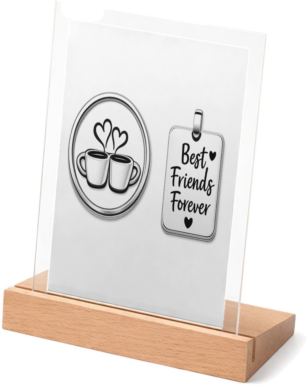 Mr Cadeautjes Glasframe met vaste tekst - design Een minimalistische vriendschapsbadge met een eenvoudige ill | cadeau Wit