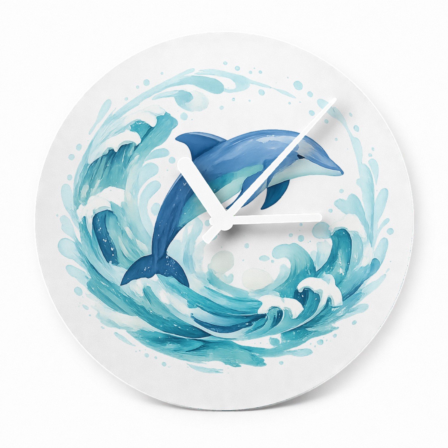 Mr Cadeautjes Glazen klok Ø 20 - design Een cirkelvormige waterwerveling rond een springende zeeschi | cadeau Wit