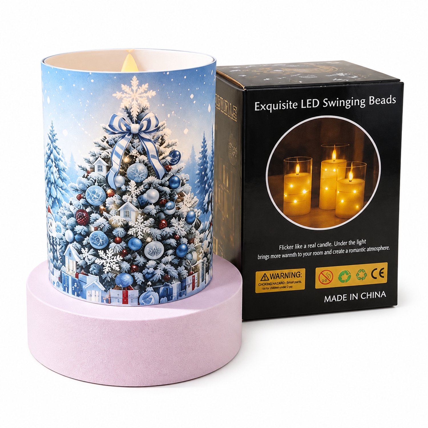 SWGOTA led kaarsen: blauwe kerstkaars van acryl, 7,5 x 10 cm, voor binnendecoratie, op batterijen, geleverd zonder batterijen