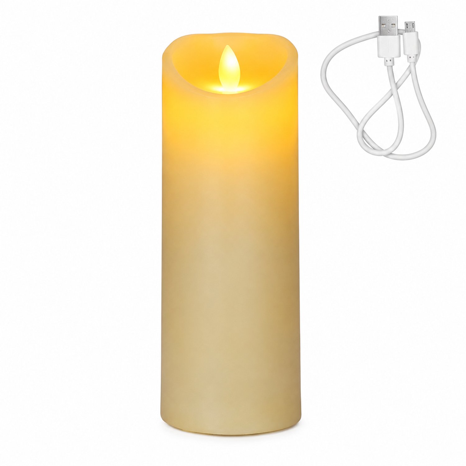 SWGOTA led kaarsen - 1 oplaadbare kaars van 7,5 x 20 cm met bewegende vlam, schuine bovenrand en USB-kabel voor bruiloften en feestdecoratie Wit