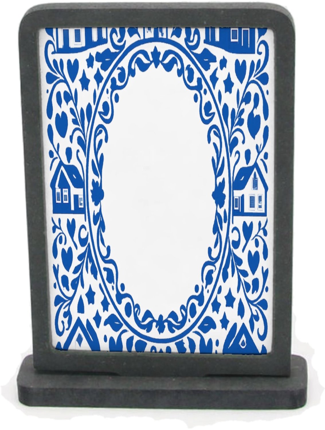 Mr Cadeautjes Houten fotolijst rechthoek met MDF inleg - design Een klassieke blauw-witte rand met huiselijke symbolen en ee | cadeau