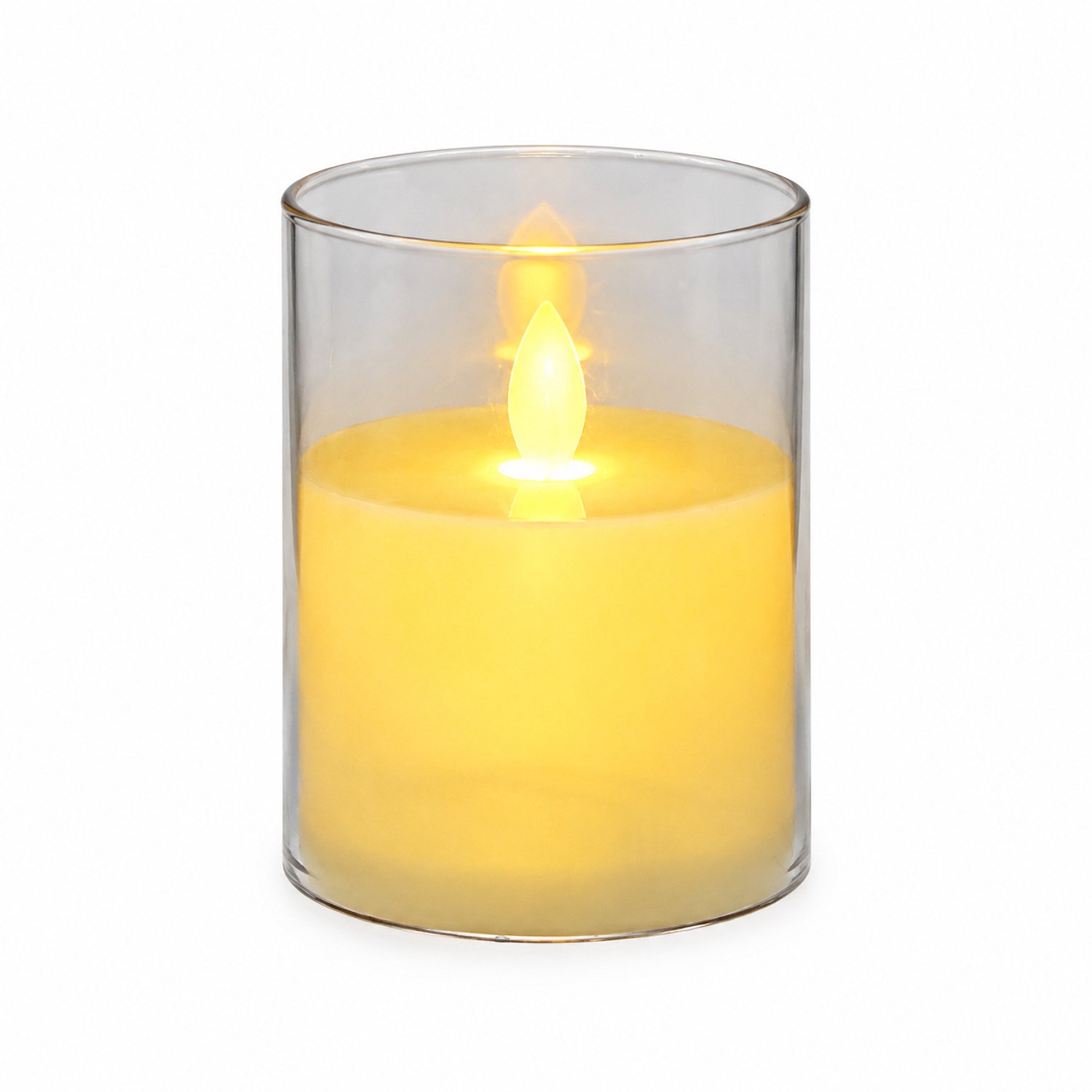 SWGOTA LED kaarsen met bewegende vlam - ivoorkleurig model, 7,8 x 10 cm, transparante cilindervorm, op 3 AA-batterijen, niet inbegrepen