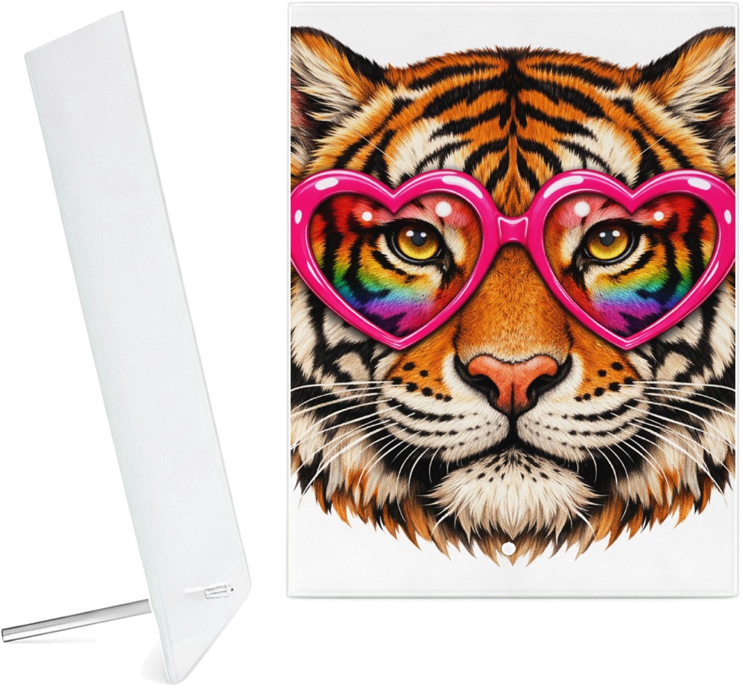 Mr Cadeautjes Glazen fotopaneel Een expressief dierengezicht met een speelse, zelfverzekerde - 15 x 20 cm, staand - glas, decoratie, wanddecoratie | cadeau Wit