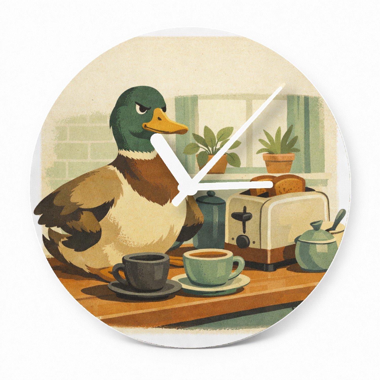 Mr Cadeautjes Glazen klok Ø 20 - design Een absurde huiselijke scène waarin een alledaags object zic | cadeau Wit