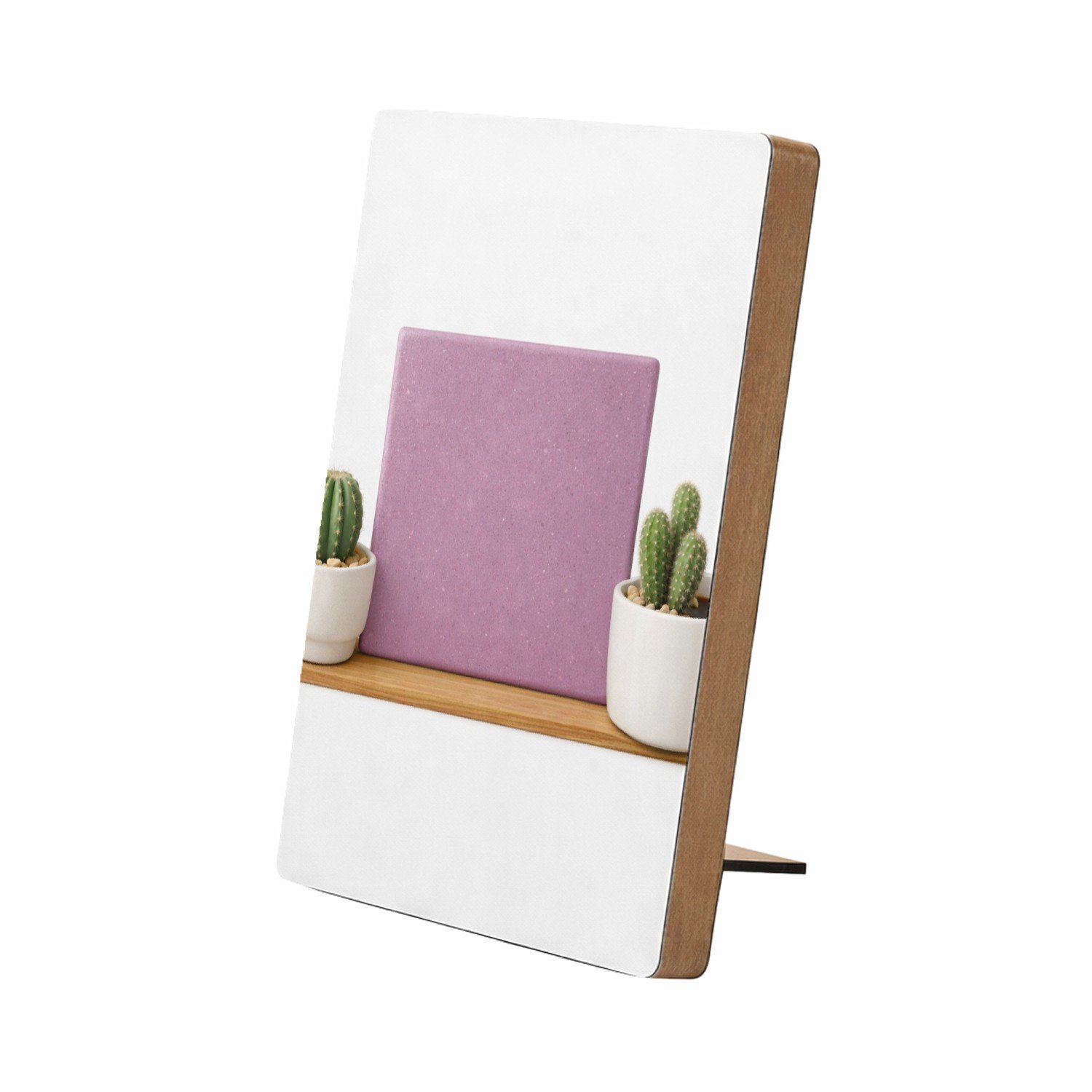 Mr Cadeautjes Glasframe/MDF 12,7 x 17,8 - design Een minimalistische koffiemok met twee kleine cactussen en e | cadeau Wit