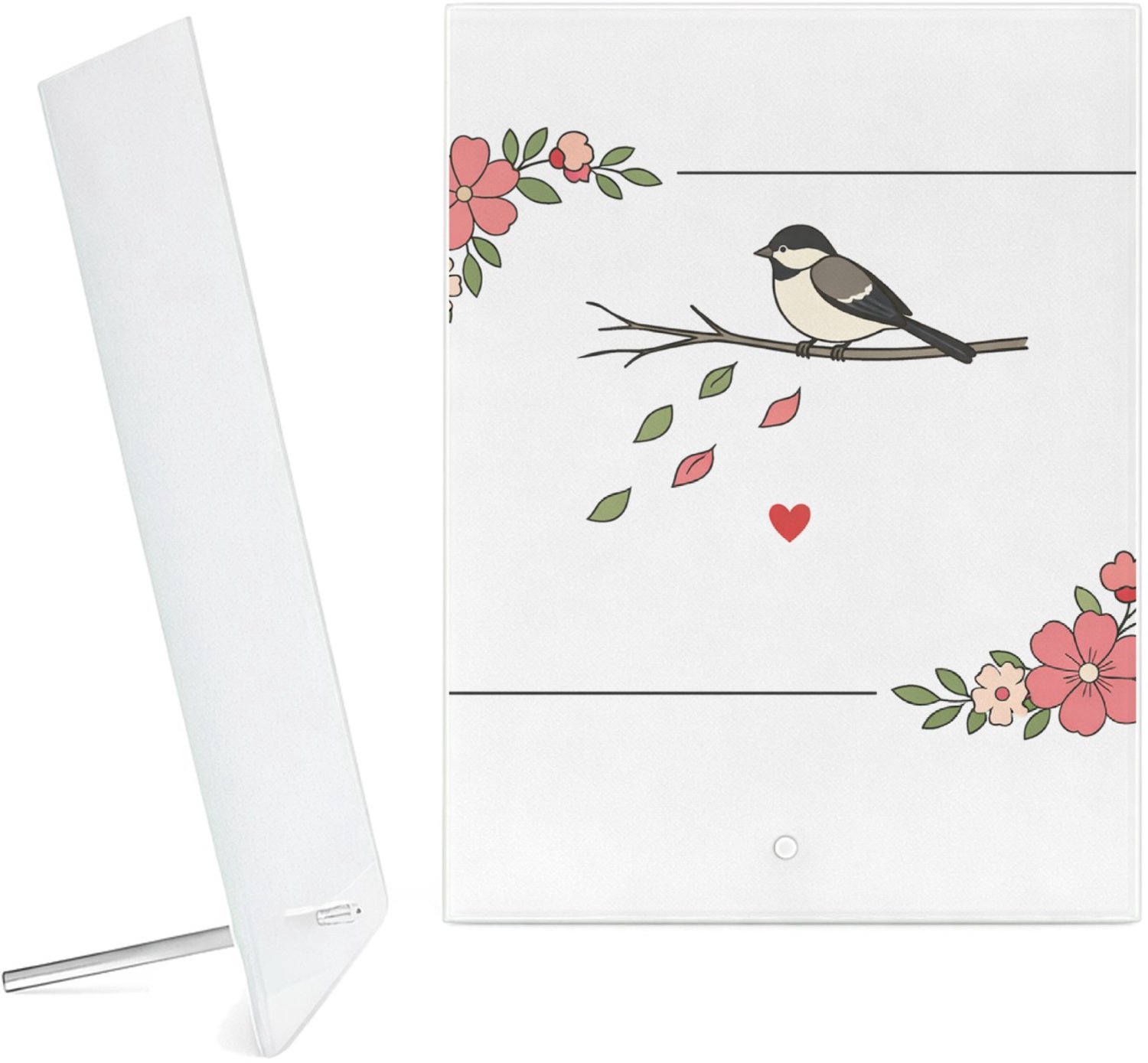 Mr Cadeautjes Glazen fotopaneel Een minimalistisch herinneringsontwerp met een stil natuurta - 15 x 20 cm, staand - glas, decoratie, wanddecoratie | cadeau Wit