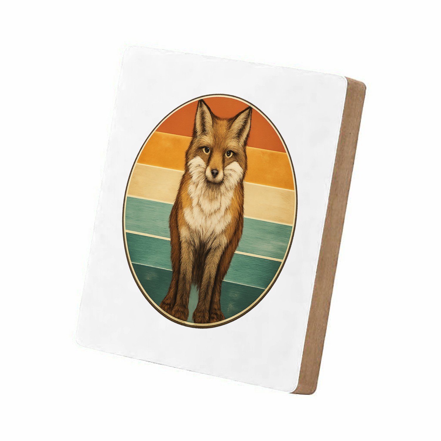 Mr Cadeautjes MDF staande fotolijst 15,2 x 15,2 - design Een frontale bergkat in een ronde badge met horizontale kleu | cadeau Wit