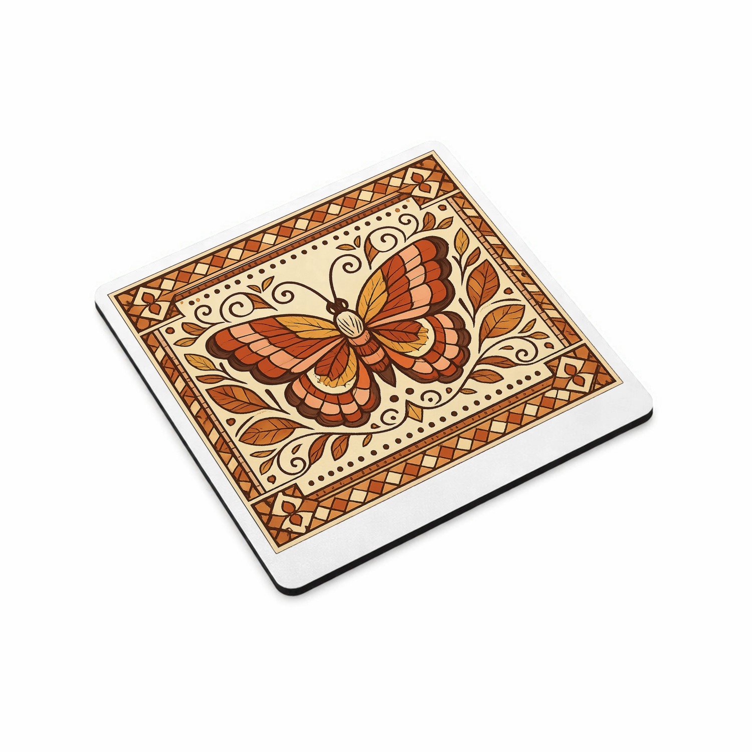 Mr Cadeautjes MDF magnetische fotolijst vierkant 9,5 - design Een sierlijke vlinderkompositie met gevouwen vleugels, omrin | cadeau Wit