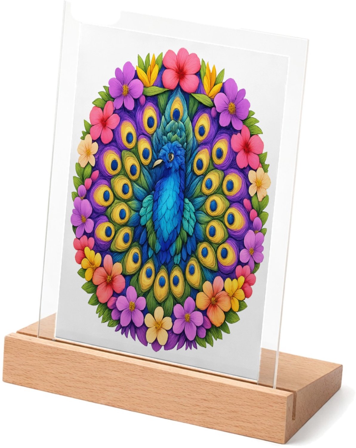 Mr Cadeautjes Glasframe met vaste tekst - design Een majestueuze mandala van tropische bladeren en bloemen ro | cadeau Wit