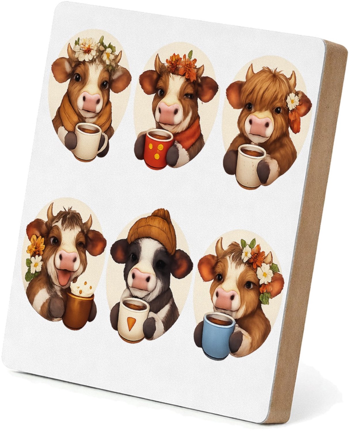 Mr Cadeautjes MDF staande fotolijst 15,2 x 15,2 - design Een reeks vrolijke kattenportretten met theekopjes en winter | cadeau Wit
