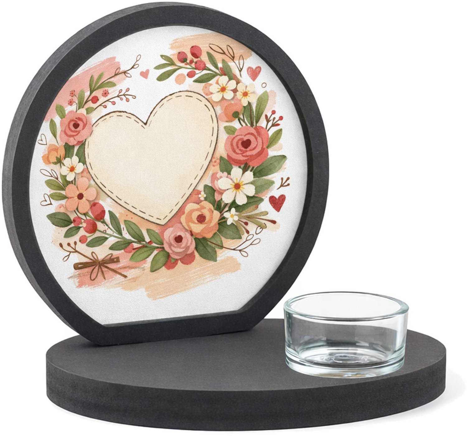 Mr Cadeautjes MDF inleg theelichthouder ~8 cm - design Een romantische bloemenkaart met een zachte seizoenssfeer en | cadeau Wit