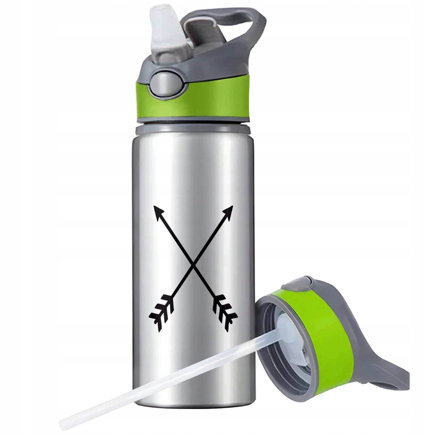 Aluminium Sport Bidon 650ml met Rietje en Handvat - Zilver