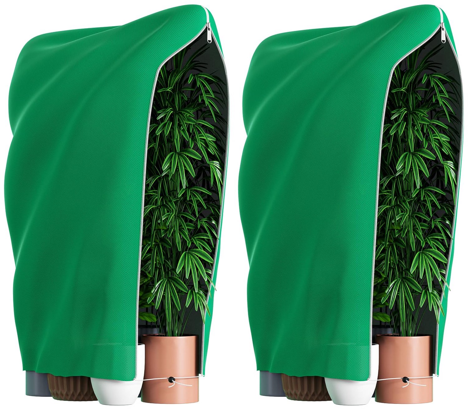 Famanu - Winterbescherming voor planten - Beschermt potplanten tegen vorst - Herbruikbaar met ritssluiting en trekkoord - Groen 2 stuks