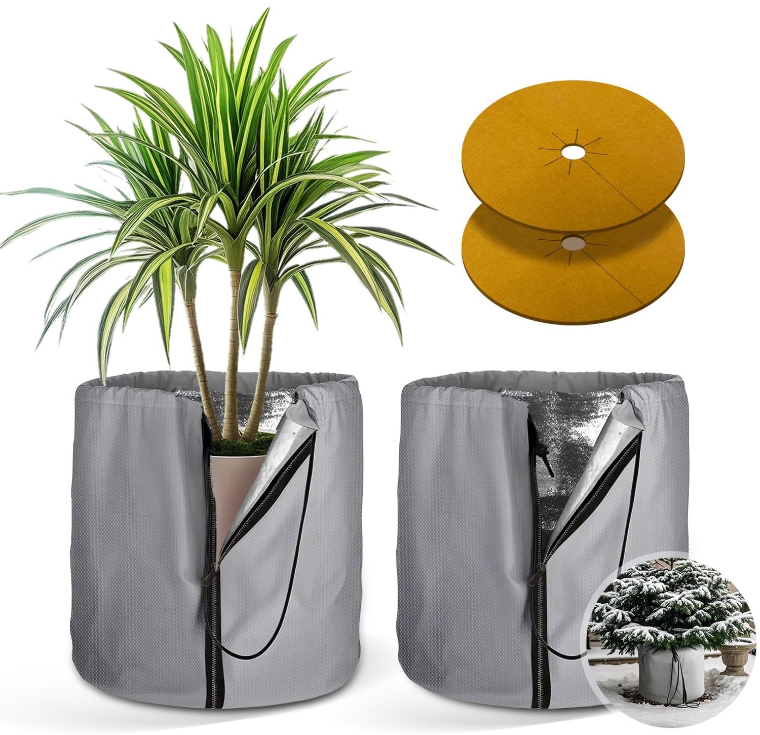 Famanu - Thermo Potbescherming - Bescherming van planten in de winter - Met trekkoord en ritssluiting - Groen 2 stuks