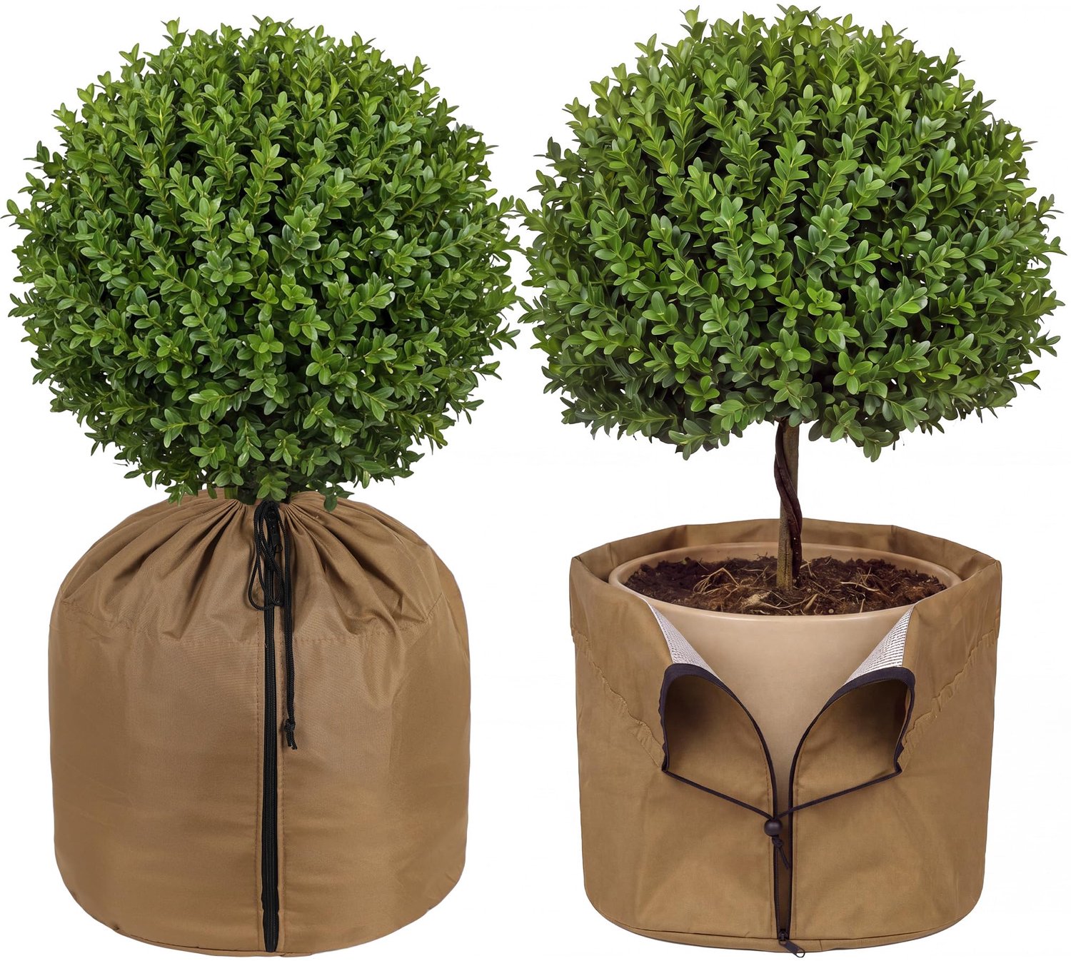 Famanu - Thermo Potbescherming voor Planten in de Winter - Beschermt tegen kou - Textiel - Bruin - 2 stuks