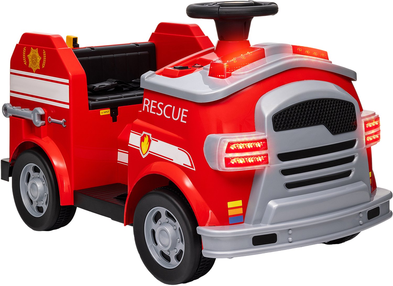 Playon Brandweerauto - Elektrisch - Met sirene, blauw zwaailicht en gereedschapsset - 86 x 49 x 52 cm - Rood
