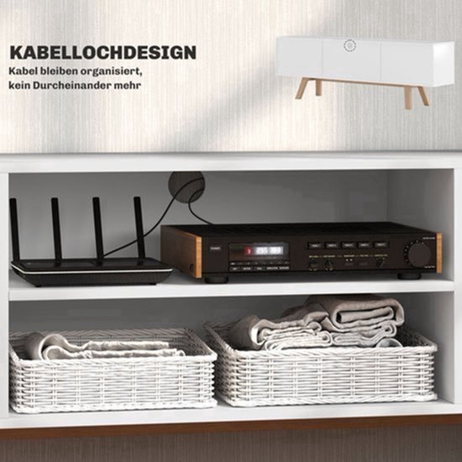 tv meubel – tv kast – tv dressoir – lowboard – mediameubel – wit – 150x39x50 cm – spaanplaat met houten poten