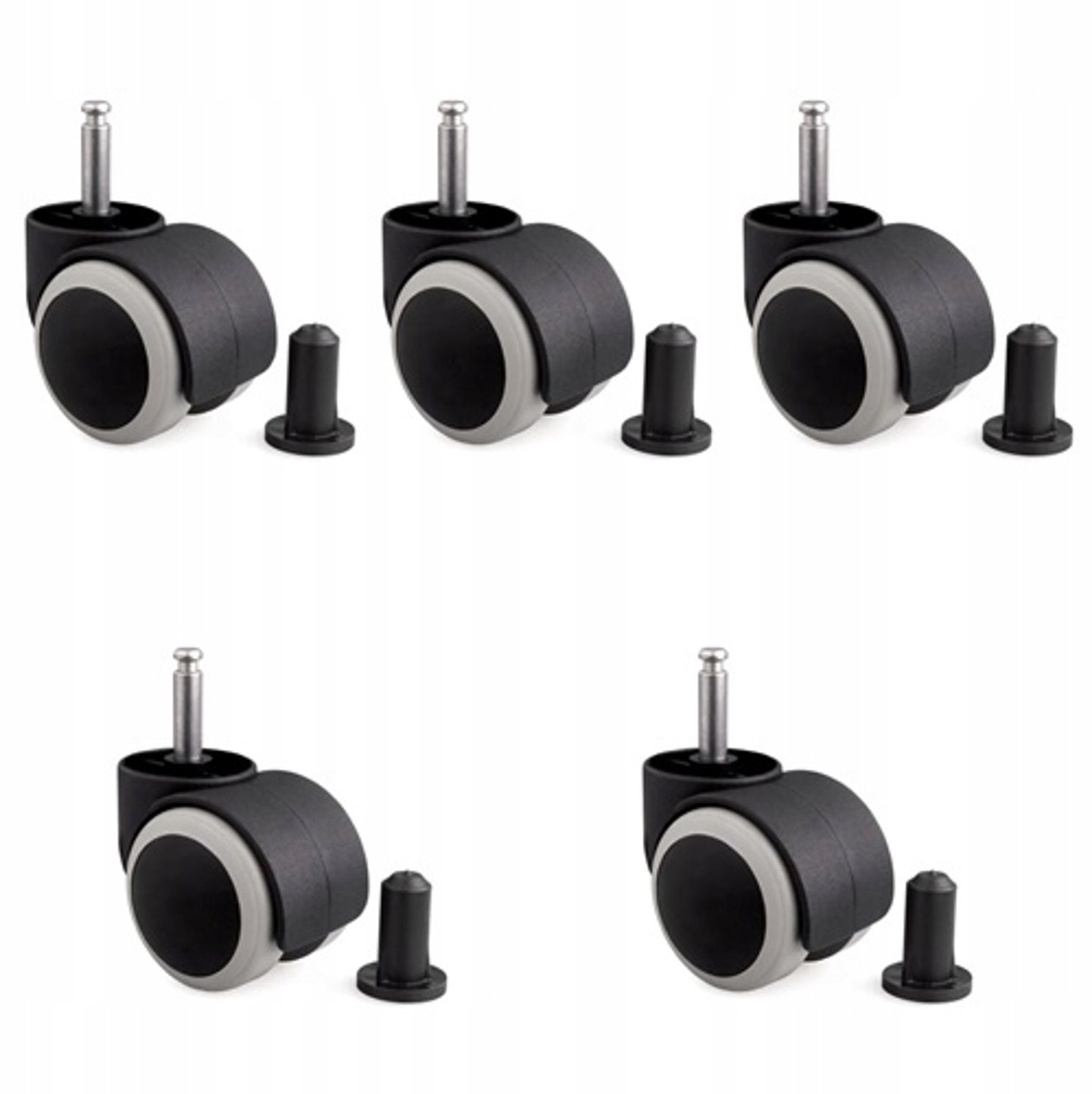 5x Zwenkbare Wielen met Pen 50mm voor Stoelen - Rubber Gecoat