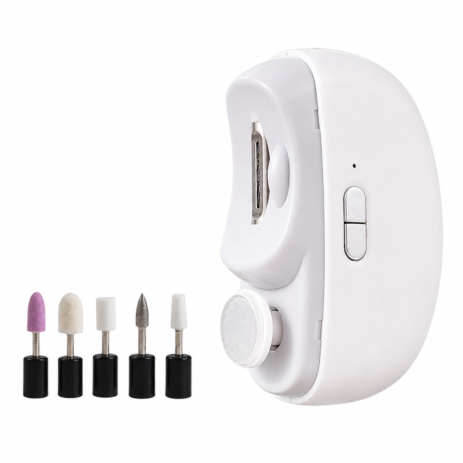 elektrische nagelknipper - vijfdelige set voor knippen en vijlen - elektrisch vijlen en polijsten - wit