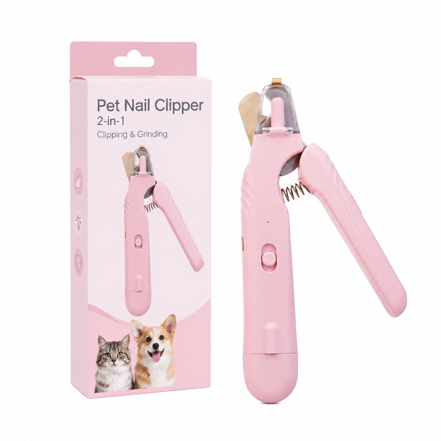 elektrische nagelknipper - 2-in-1 - roestvrijstalen knipper met LED-elektrische nagelslijper - voor katten en honden - Engelse verpakking