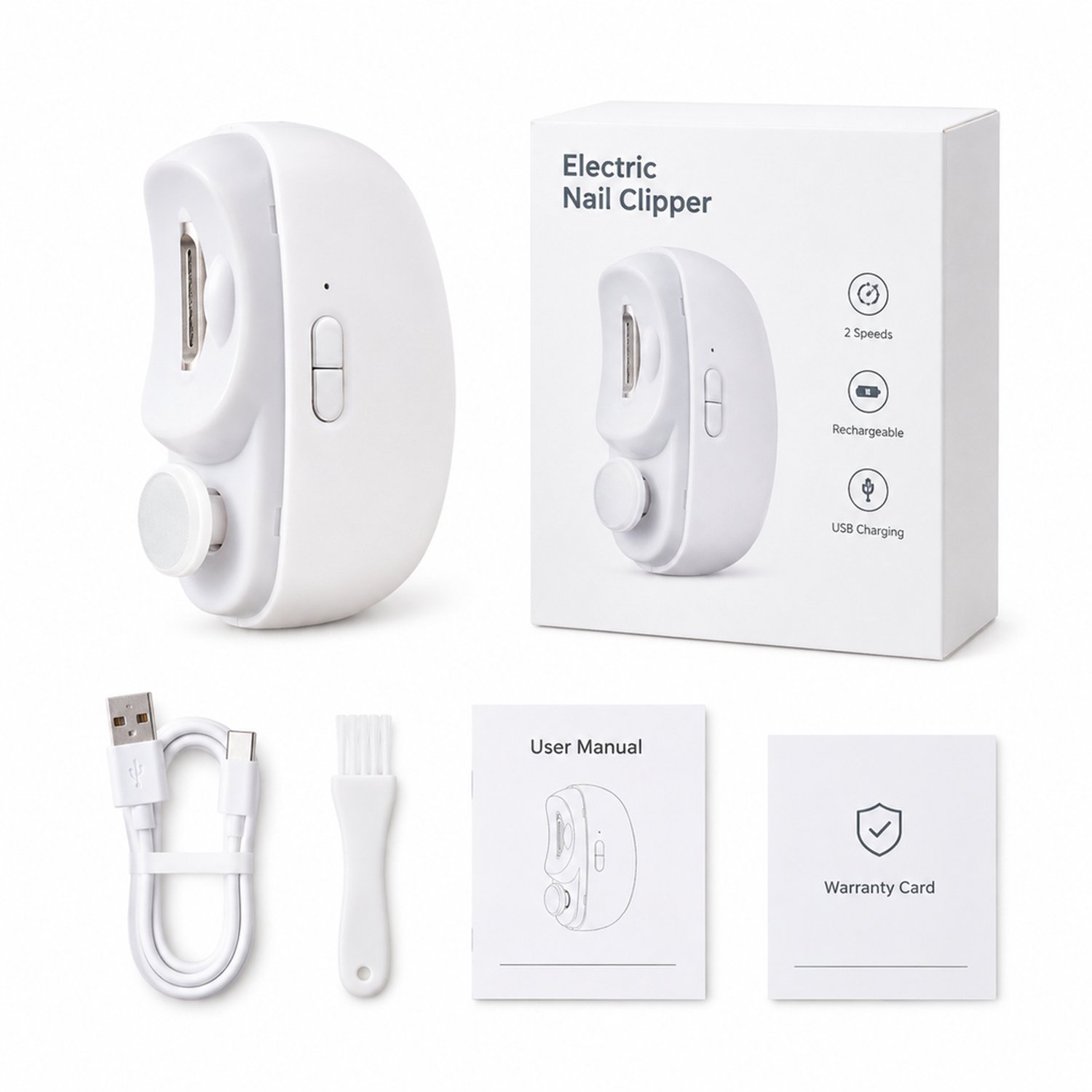 Elektrische nagelknipper - 2 snelheden - USB-oplaadbaar - witte verpakking in het Engels