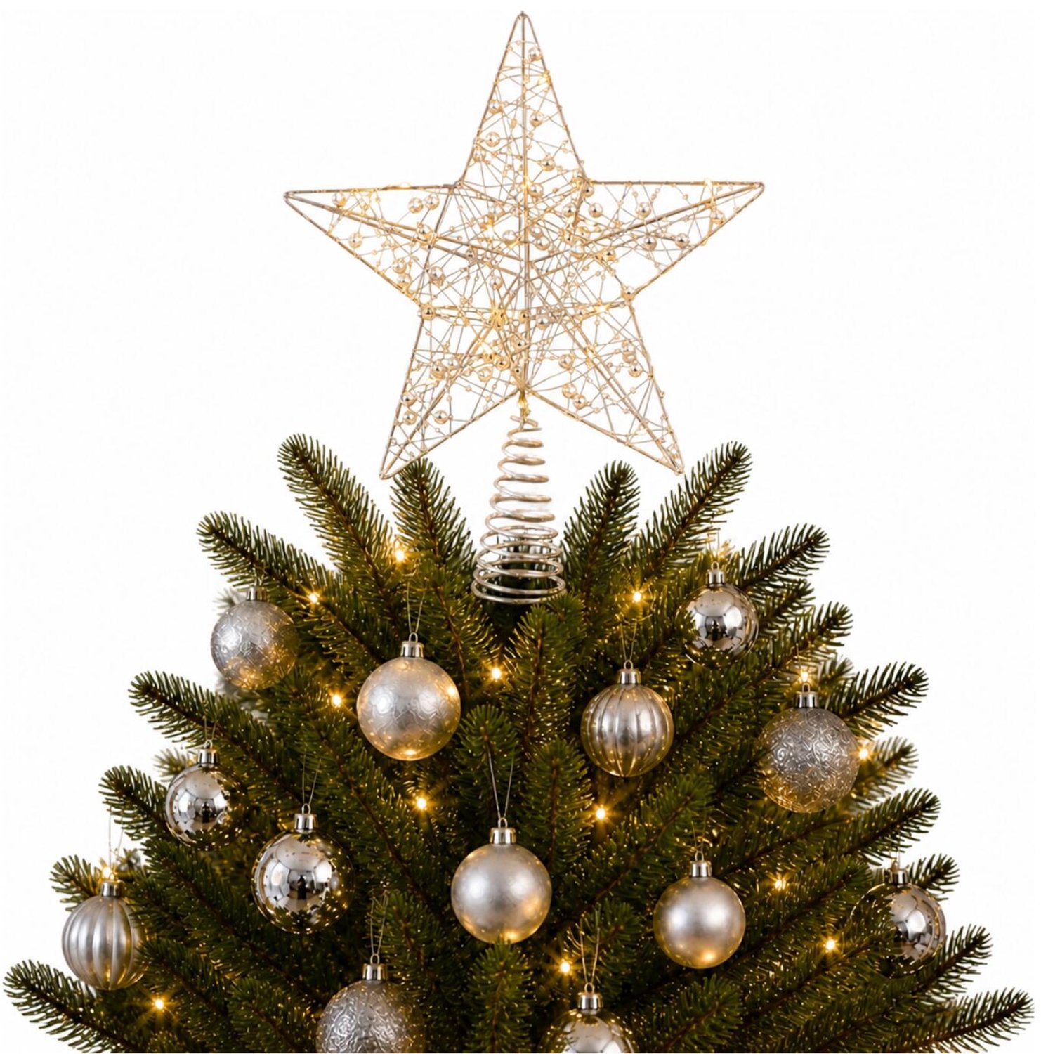 Lumineo Verlichte kerst piek - ster vorm - zilver - micro led lampjes - warm wit - H27 - pieken - kerstboompiek – foto 5
