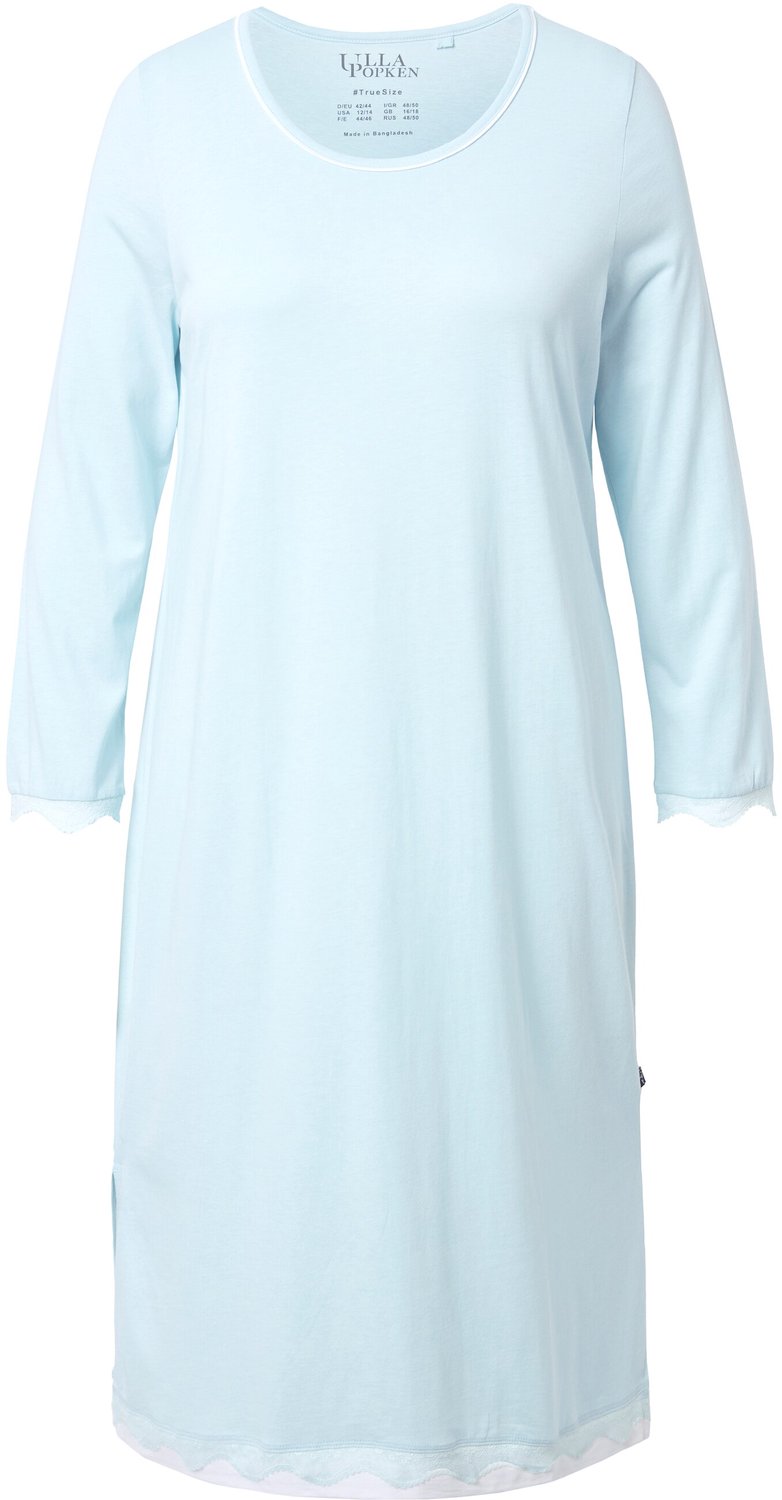Ulla Popken Dames - Nachthemd kant oversized ronde hals lange mouwen - Ijszeeblauw - Maat 46+